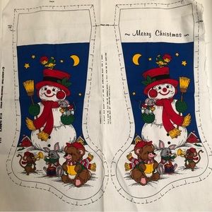 Vintage Snowman Cut & Sew Cranston Christmas Stocking 18”